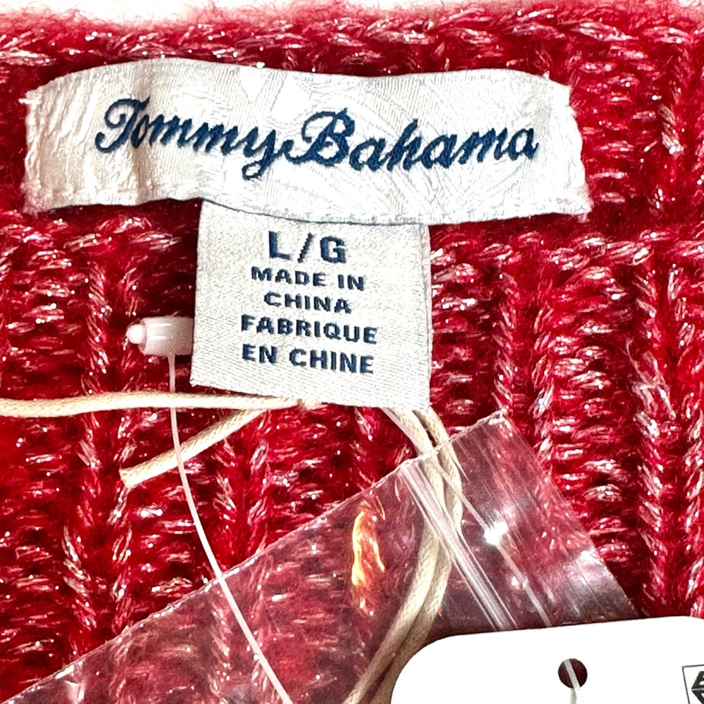 Tommy Bahama Wool Blend Shimmer Ballon Sleeve Tango Red Sweater size Large NWT - Picture 4 of 10